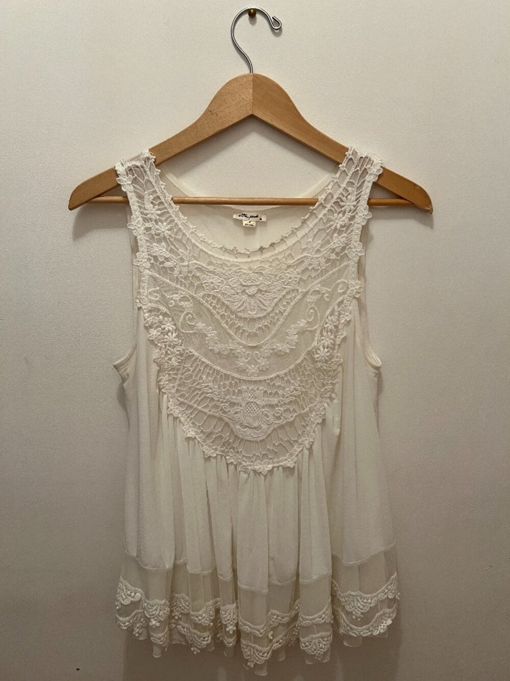 Ultra Pink Ivory Crochet Lace Tunic Top – Boho Free People Style – Size M
